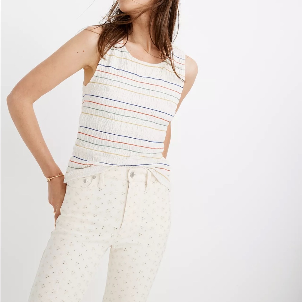 Madwell Texture & Thread Rainbow-Stitch Smocked Tank Top